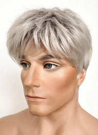 Ash Blonde With Dark Roots Straight Pixie Synthetic Men's Hair Wig NS424