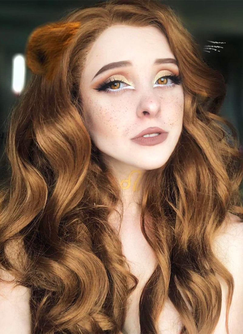 Chestnut Brown Wavy Lace Front Synthetic Wig LF109