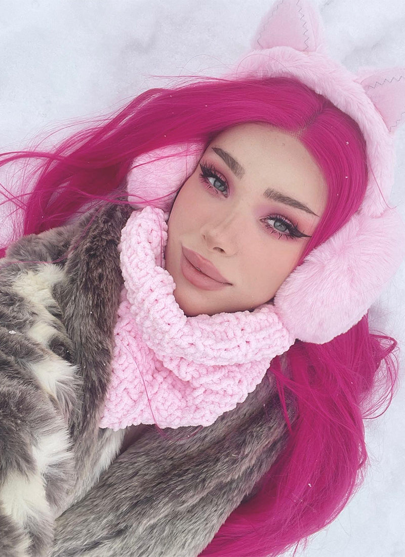 Hot Pink Straight Lace Front Synthetic Wig | WigIsFashion