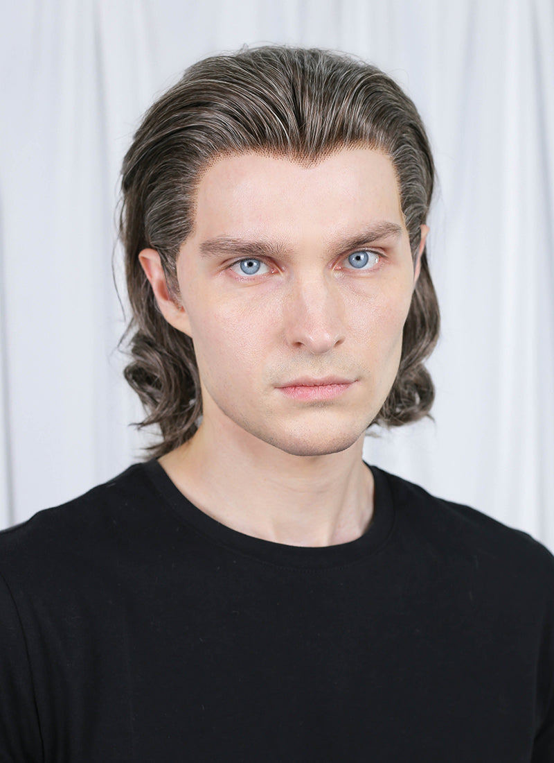 Mixed Brown Wavy Lace Front Synthetic Men's Hair Wig LFK5562