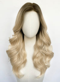 Blonde With Dark Roots Wavy Mono Top Lace Wig MN016