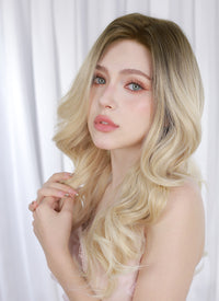 Blonde With Dark Roots Wavy Mono Top Lace Wig MN016