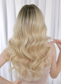 Blonde With Dark Roots Wavy Mono Top Lace Wig MN016