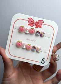 Pink Peach Sweet Blossom Coffin Handmade Children's Press-On Nails Kid NF036C