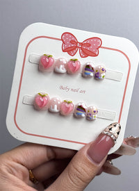 Pink Peach Sweet Blossom Coffin Handmade Children's Press-On Nails Kid NF036C