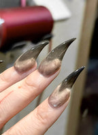 3D Wolf Claw Grey Ombre Oval Handmade Press-On Nails NF056