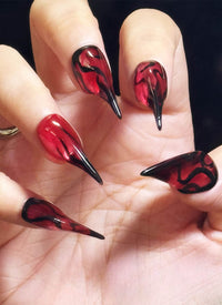 3D Red and Black Flame Claw Handmade Press-On Nails NF062