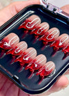 Fiery Red-to-Nude Ombre 3D Cat & Fox Spirit Claws Handmade Press-On Nails NF072