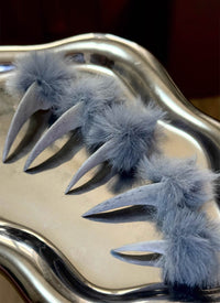 Frost Blue Furry 3D Wolf Cat Claws Handmade Press-On Nails NF074