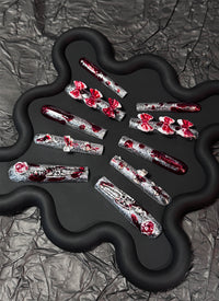 Halloween Gothic Kawaii Red Long Coffin Handmade Press-On Nails NF080