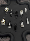 Elegant Black & Off-White Floral Almond Handmade Press-On Nails NF082