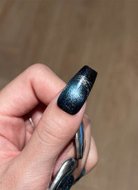 Dark Blue with Silver Shapes Luxury Coffin Handmade Press-On Nails NF085