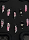 Edgy Black & Pink Sparkling Galaxy Almond Handmade Press-On Nails NF086