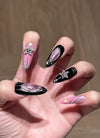 Edgy Black & Pink Sparkling Galaxy Almond Handmade Press-On Nails NF086
