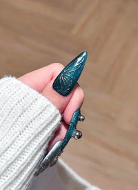 Midnight Glam Navy Blue & Silver X Hearts Almond Handmade Press-On Nails NF088