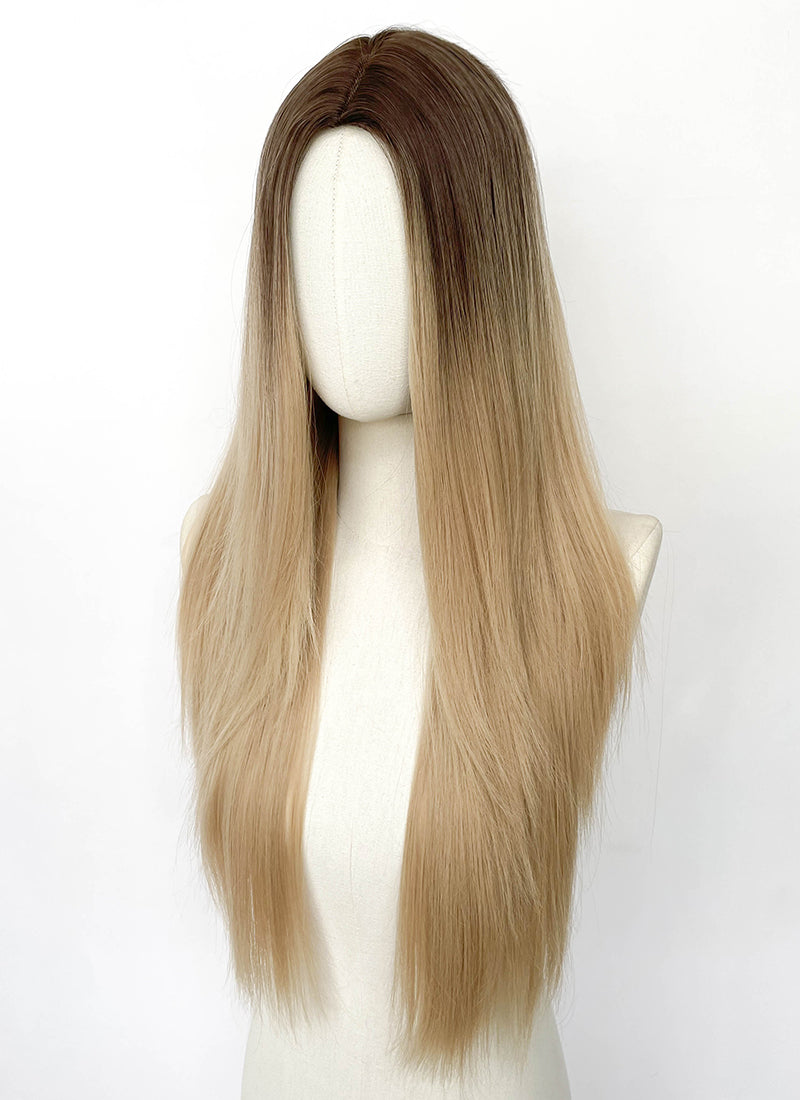 Blonde With Dark Roots Straight Synthetic Wig CSX069