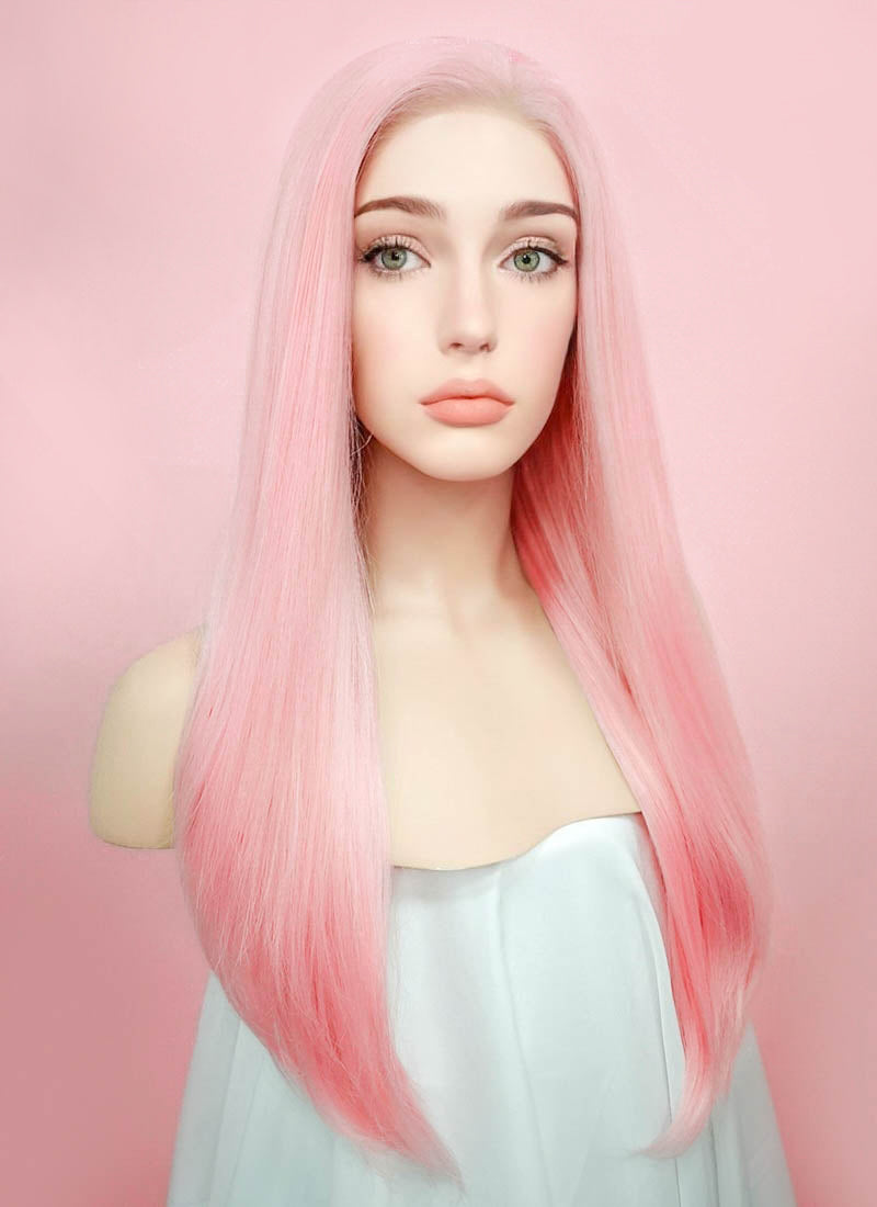 Pastel Pink Straight Lace Front Synthetic Wig LF026