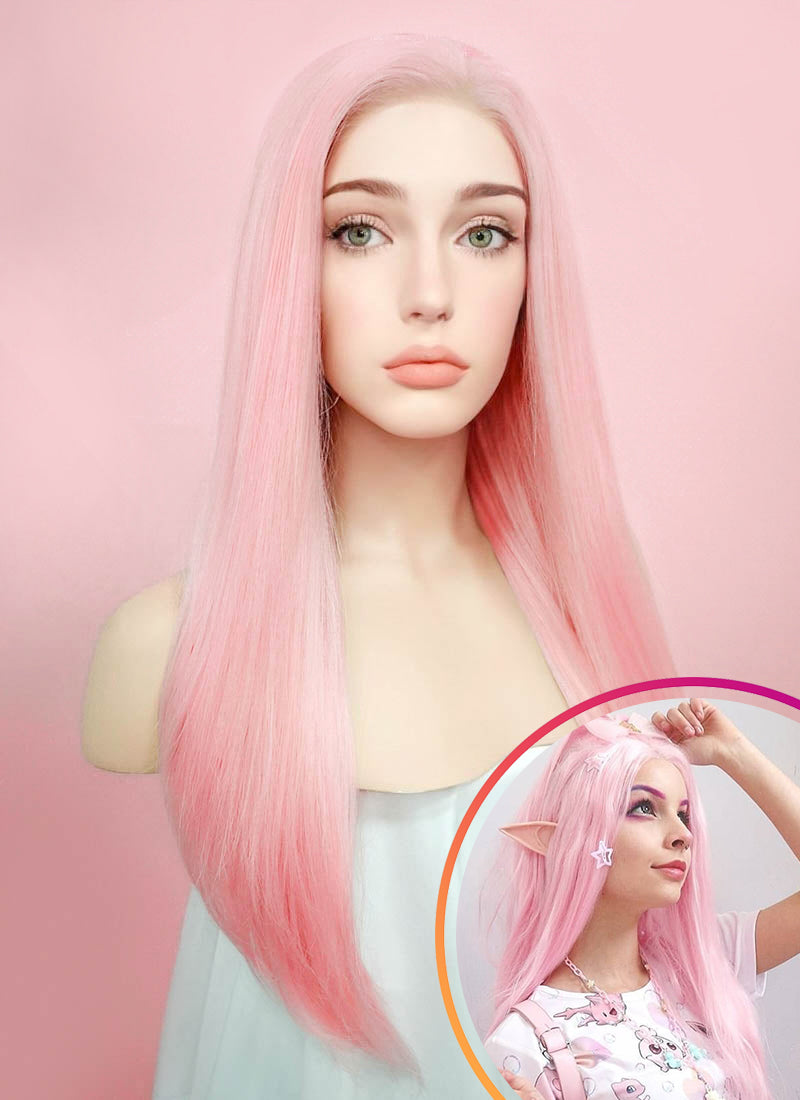 Pastel Pink Straight Lace Front Synthetic Wig LF026