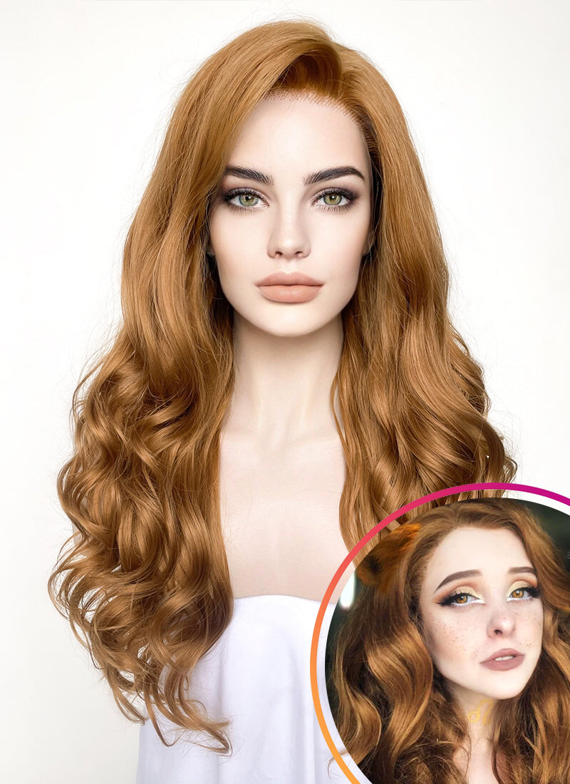 Chestnut Brown Wavy Lace Front Synthetic Wig LF109