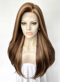 Mixed Brown Highlights Money Piece Straight Lace Front Synthetic Hair Wig LF1325