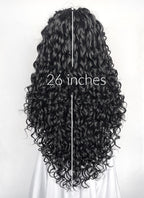 Black Mixed Silver Grey Curly Lace Front Synthetic Hair Wig LF1334