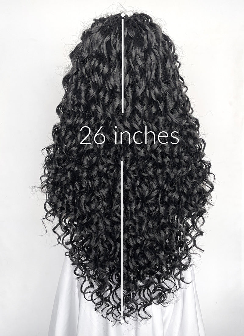 Black Mixed Silver Grey Curly Lace Front Synthetic Hair Wig LF1334