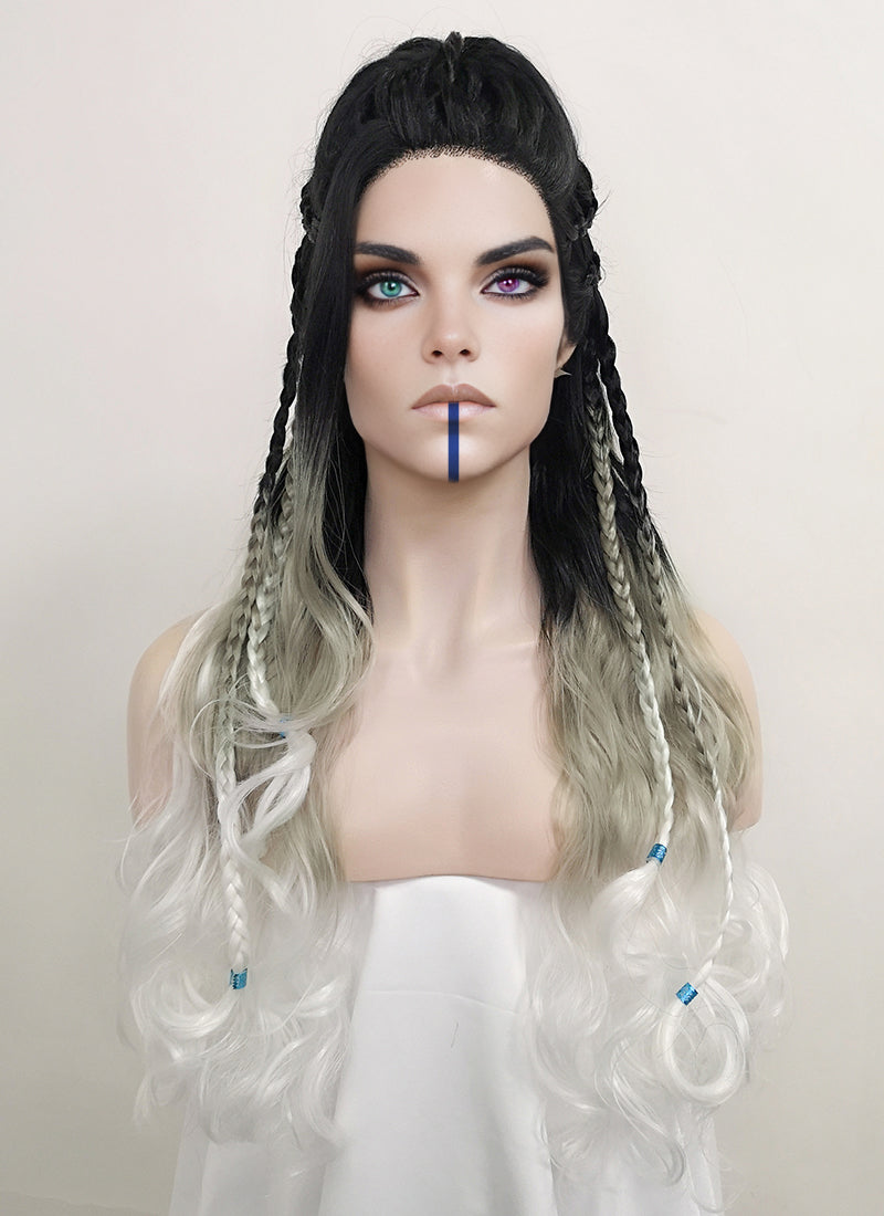 Critical Role Yasha Nydoorin Black Grey White Ombre Braided Lace Front Synthetic Wig LF2121