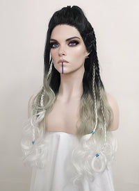 Critical Role Yasha Nydoorin Black Grey White Ombre Braided Lace Front Synthetic Wig LF2121