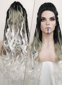 Critical Role Yasha Nydoorin Black Grey White Ombre Braided Lace Front Synthetic Wig LF2121