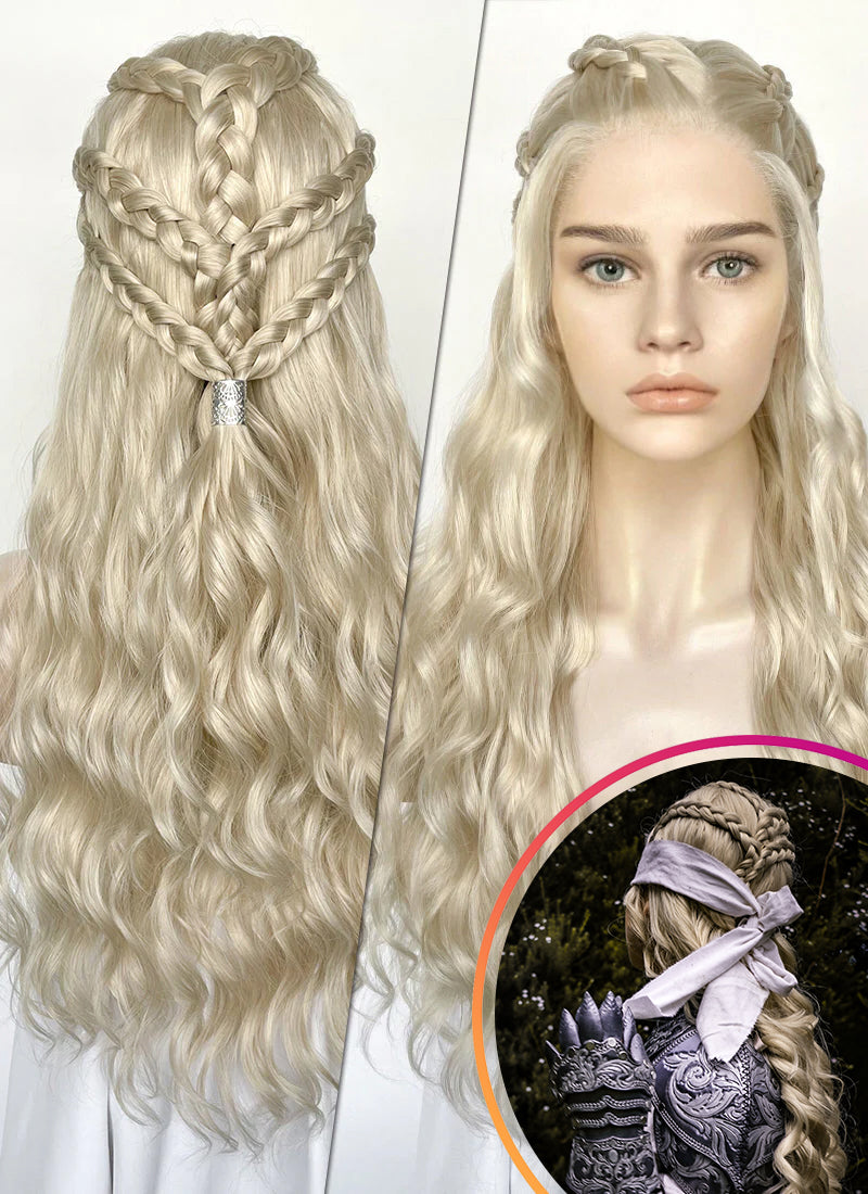 Game of Thrones Daenerys Targaryen Light Ash Blonde Braided Lace Front Synthetic Wig LF2158
