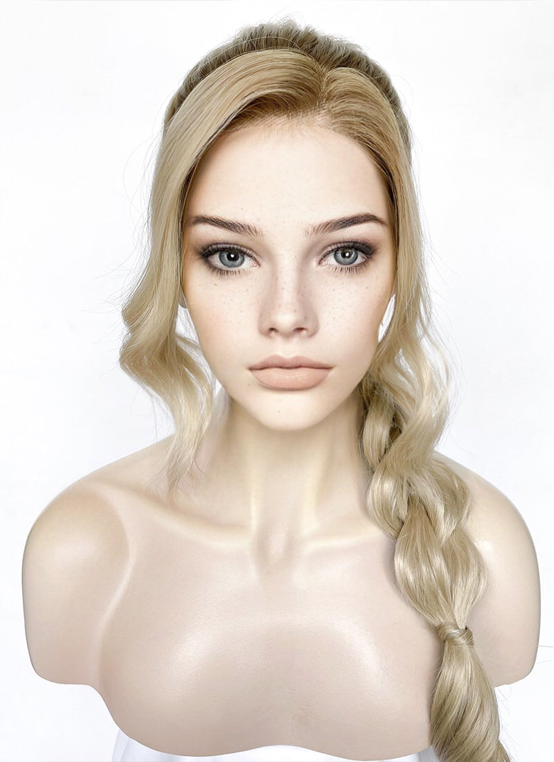 Ash Blonde With Brown Roots Braided Lace Front Synthetic Wig LF2163