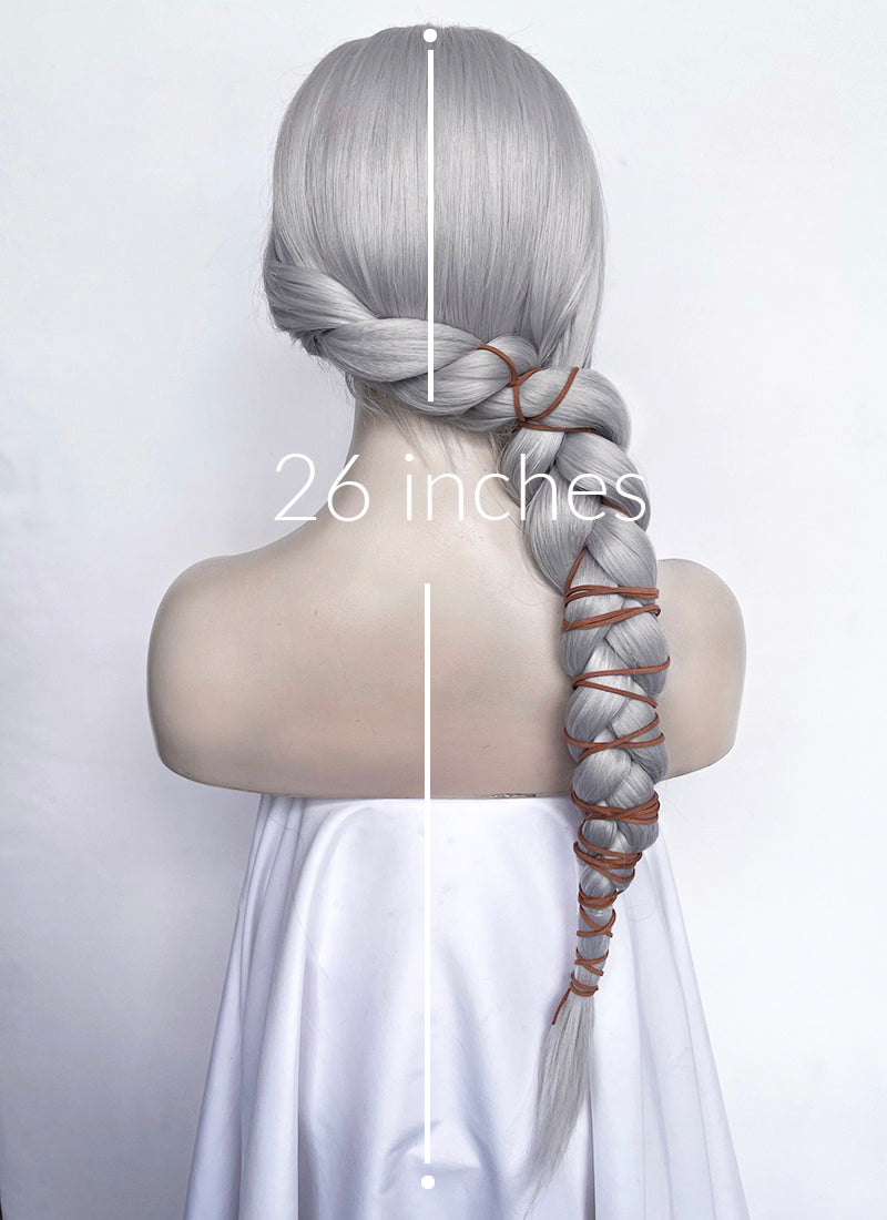 The Witcher IV Ciri Yaki Silver Grey Braided Lace Front Synthetic Wig LF2179