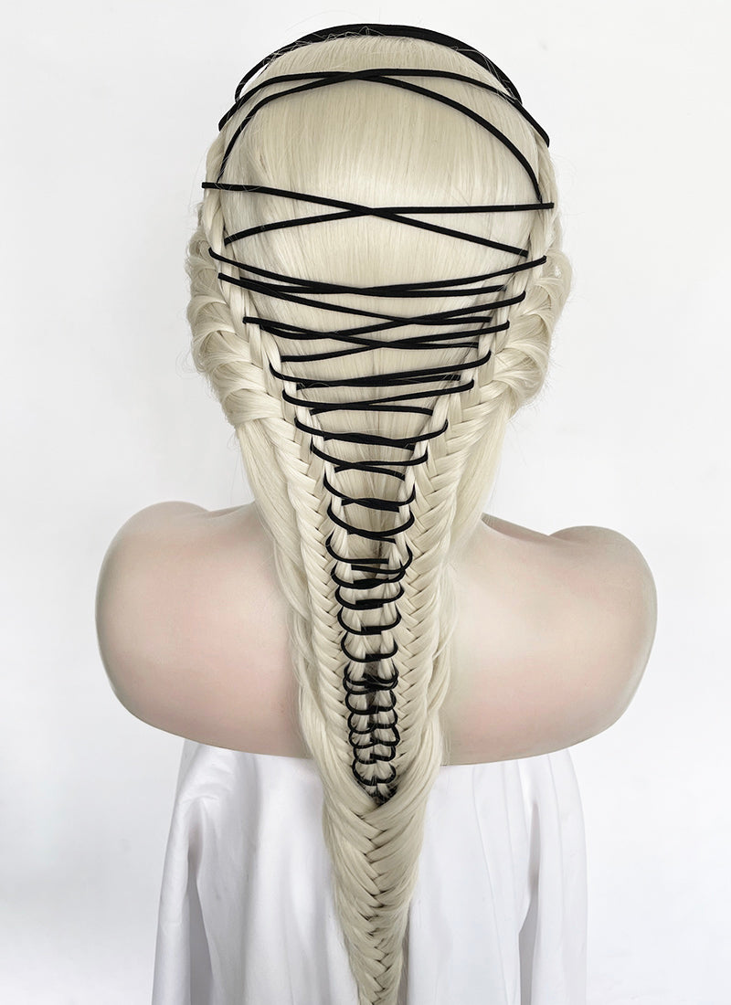 Lady Gaga Platinum Blonde Braided Lace Front Synthetic Wig LF2182