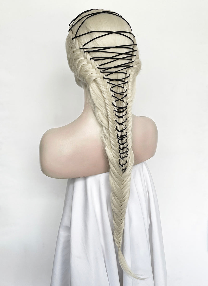 Lady Gaga Platinum Blonde Braided Lace Front Synthetic Wig LF2182