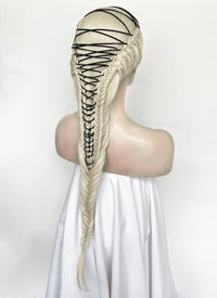 Lady Gaga Platinum Blonde Braided Lace Front Synthetic Wig LF2182