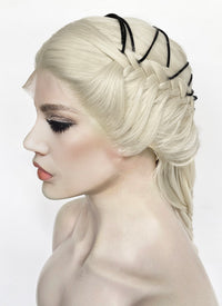Lady Gaga Platinum Blonde Braided Lace Front Synthetic Wig LF2182