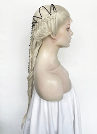 Lady Gaga Platinum Blonde Braided Lace Front Synthetic Wig LF2182