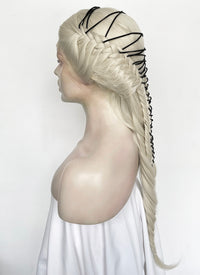 Lady Gaga Platinum Blonde Braided Lace Front Synthetic Wig LF2182