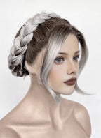 Fourth Wing Violet Sorrengail Brunette Silver Grey Ombre Braided Lace Front Synthetic Wig LF2188