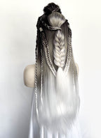 Black Grey White Ombre Braided Yaki Lace Front Synthetic Wig LF2194