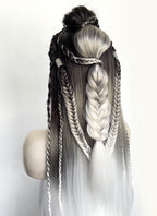 Black Grey White Ombre Braided Yaki Lace Front Synthetic Wig LF2194