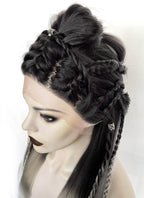 Black Grey White Ombre Braided Yaki Lace Front Synthetic Wig LF2194