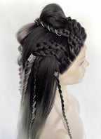 Black Grey White Ombre Braided Yaki Lace Front Synthetic Wig LF2194