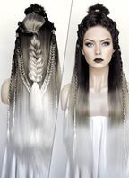 Black Grey White Ombre Braided Yaki Lace Front Synthetic Wig LF2194