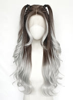 Brunette Silver Grey Ombre Braided Lace Front Synthetic Wig LF2201