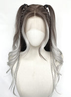 Brunette Silver Grey Ombre Braided Lace Front Synthetic Wig LF2201