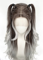 Brunette Silver Grey Ombre Braided Lace Front Synthetic Wig LF2201