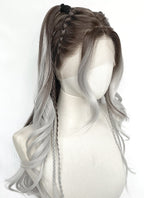 Brunette Silver Grey Ombre Braided Lace Front Synthetic Wig LF2201