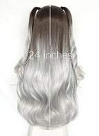 Brunette Silver Grey Ombre Braided Lace Front Synthetic Wig LF2201