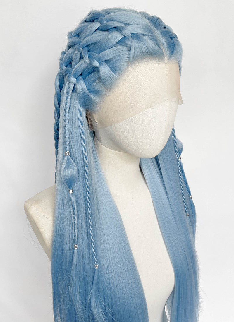 ラシュトン 水色プードル Pastel Blue Braided Lace Front Synthetic Wig | WigIsFashion